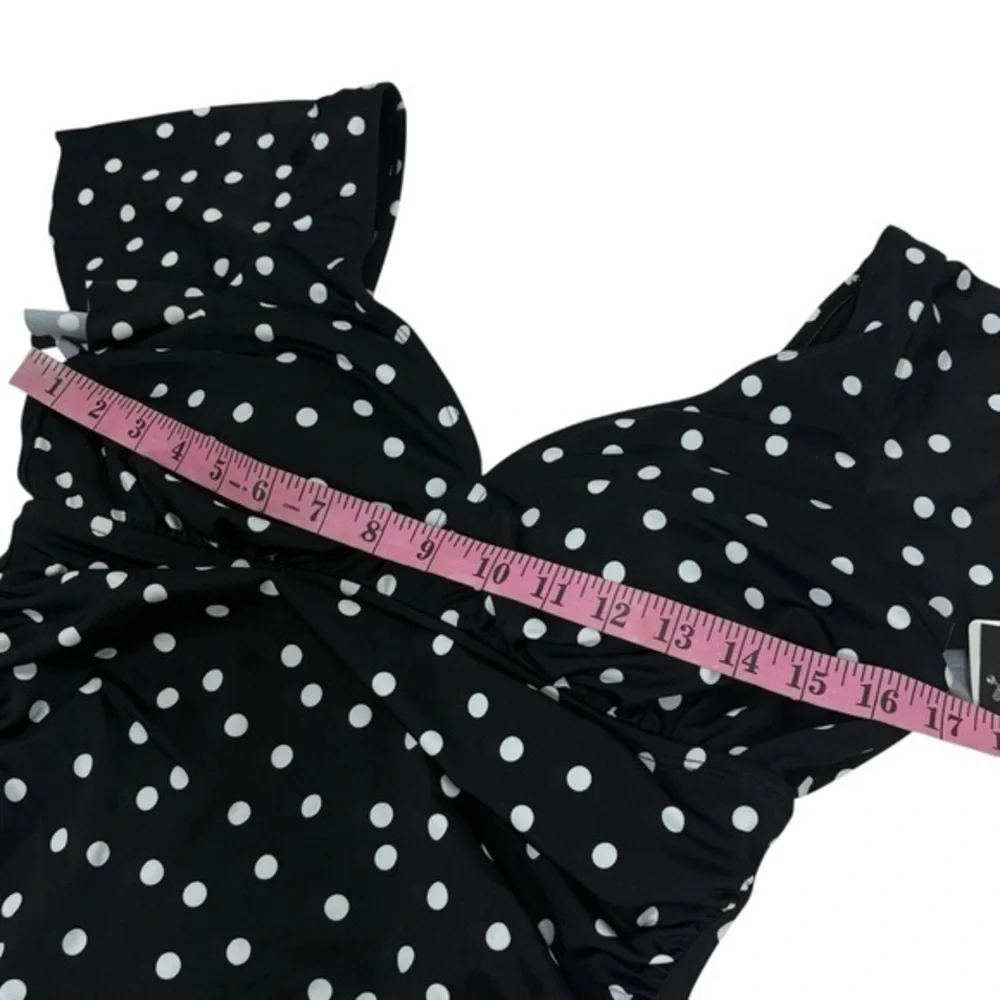 Swim Solutions NWT $102 Women's Flutter-Sleeve Polka‎ Dot One-Piece Swimsuit 12 - Picture 7 of 10